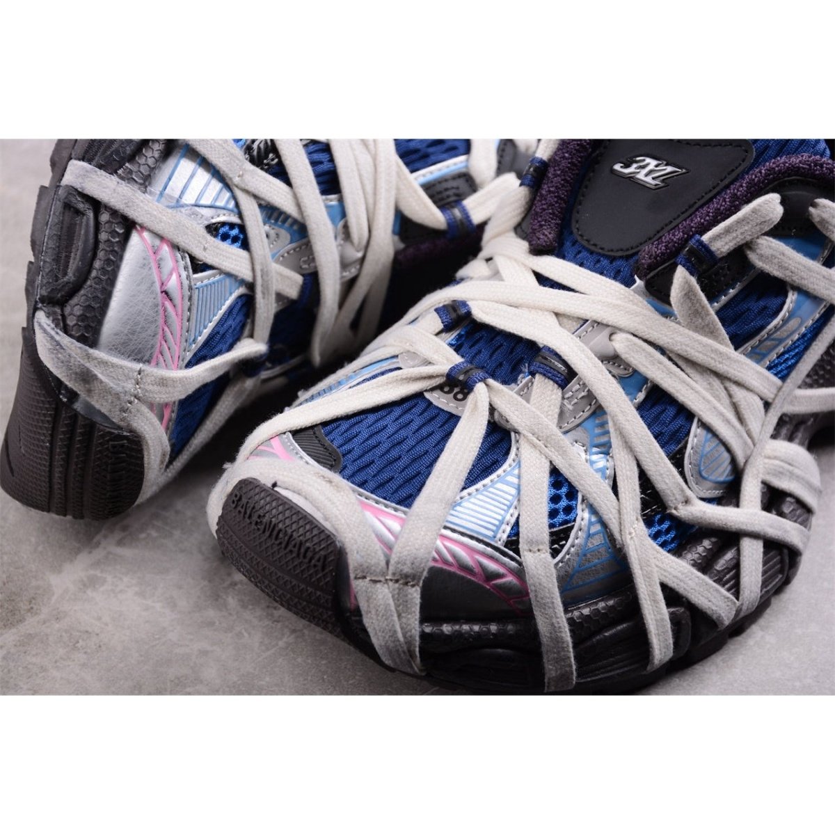BALENCIAGA 3 - L - Royal Silver Sneakers - Blue Unisex Streetwear Limited Edition - The Balenciaga 3XL x Royal Blue Silver sneakers are a vibrant addition to any fashion-forward