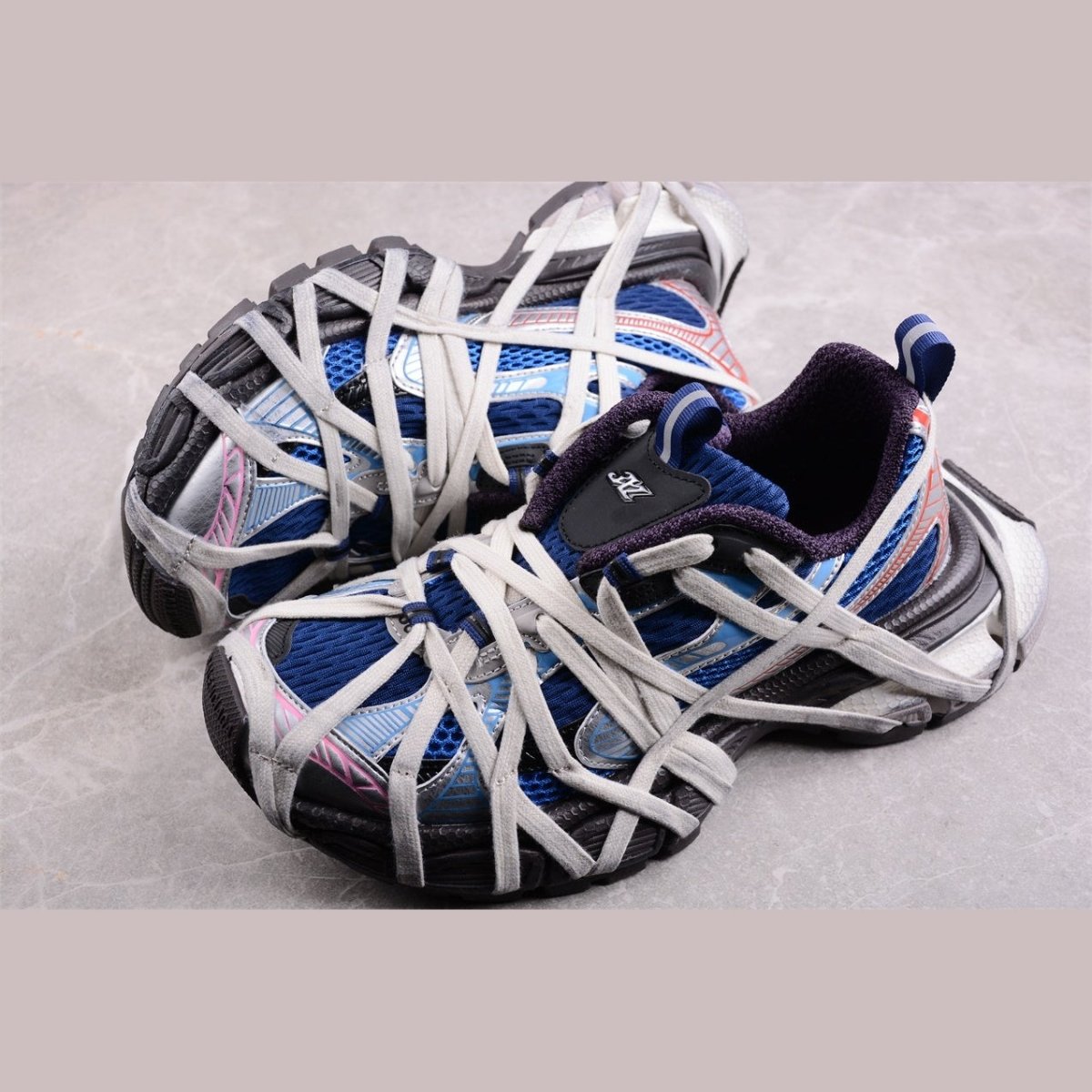 BALENCIAGA 3 - L - Royal Silver Sneakers - Blue Unisex Streetwear Limited Edition - The Balenciaga 3XL x Royal Blue Silver sneakers are a vibrant addition to any fashion-forward