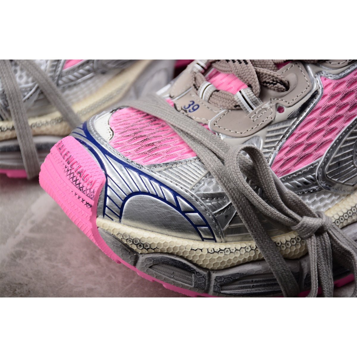 BALENCIAGA 3 - L - Silver Sneakers - Pink Unisex Streetwear Limited Edition - The BALENCIAGA 3XL x Silver Pink sneakers blend futuristic design with a touch of femininity,