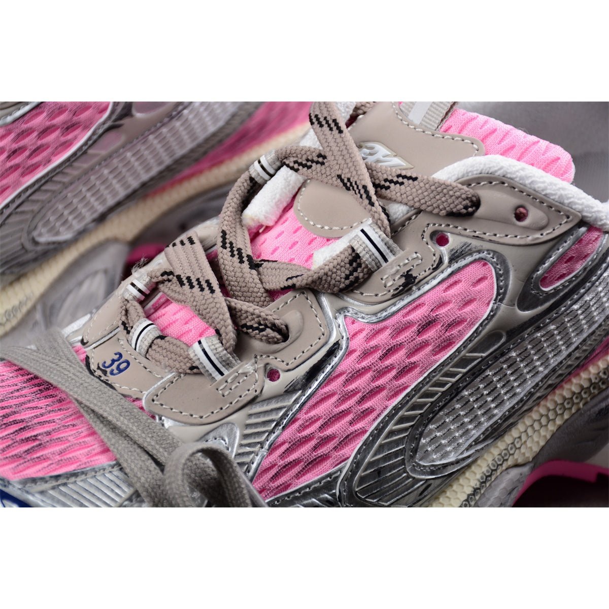 BALENCIAGA 3 - L - Silver Sneakers - Pink Unisex Streetwear Limited Edition - The BALENCIAGA 3XL x Silver Pink sneakers blend futuristic design with a touch of femininity,