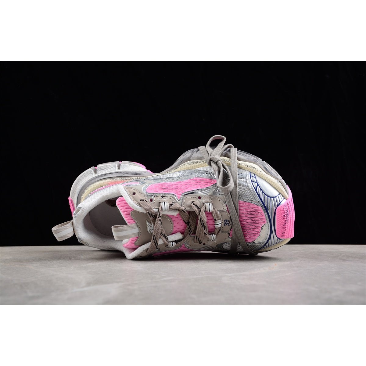 BALENCIAGA 3 - L - Silver Sneakers - Pink Unisex Streetwear Limited Edition - The BALENCIAGA 3XL x Silver Pink sneakers blend futuristic design with a touch of femininity,