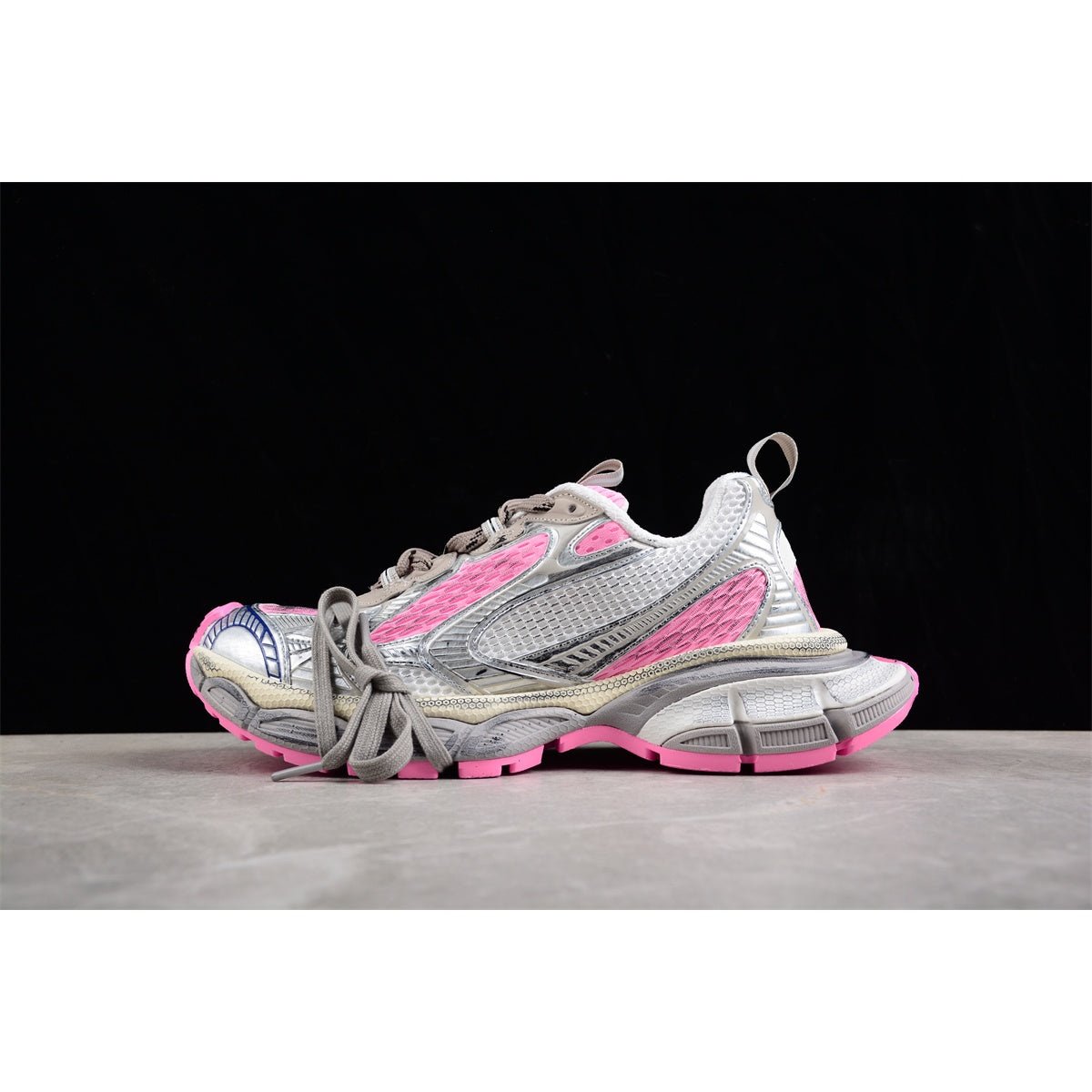 BALENCIAGA 3 - L - Silver Sneakers - Pink Unisex Streetwear Limited Edition - The BALENCIAGA 3XL x Silver Pink sneakers blend futuristic design with a touch of femininity,