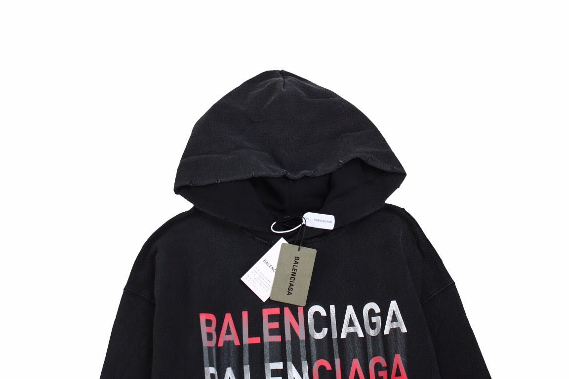 Balenciaga 404 Hoodie - Black Unisex Streetwear Limited Edition - This Balenciaga hoodie features a bold graphic design with the text 'BALENCIAGA' in red and