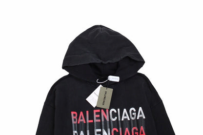 Balenciaga 404 Hoodie - Black Unisex Streetwear Limited Edition - This Balenciaga hoodie features a bold graphic design with the text 'BALENCIAGA' in red and