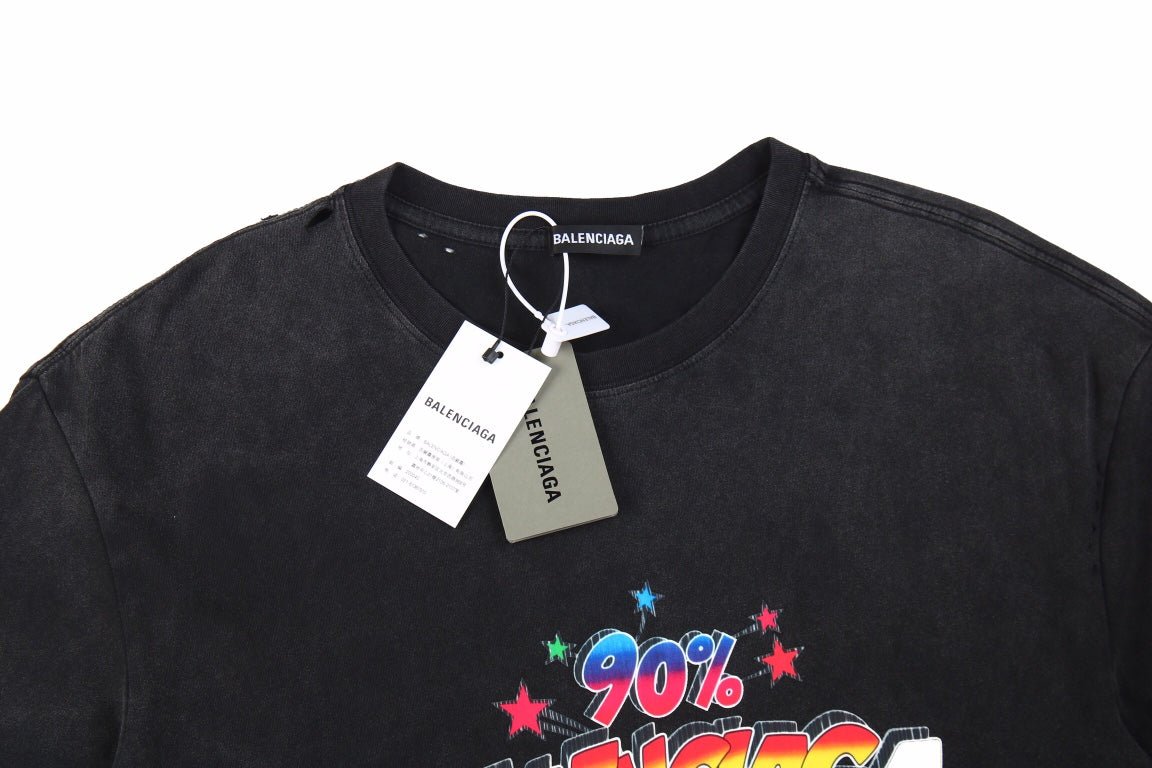 Balenciaga '90s Nostalgia' T-shirt - Black Unisex Streetwear Limited Edition - This black Balenciaga t-shirt brings a burst of '90s nostalgia with its vibrant, neon logo