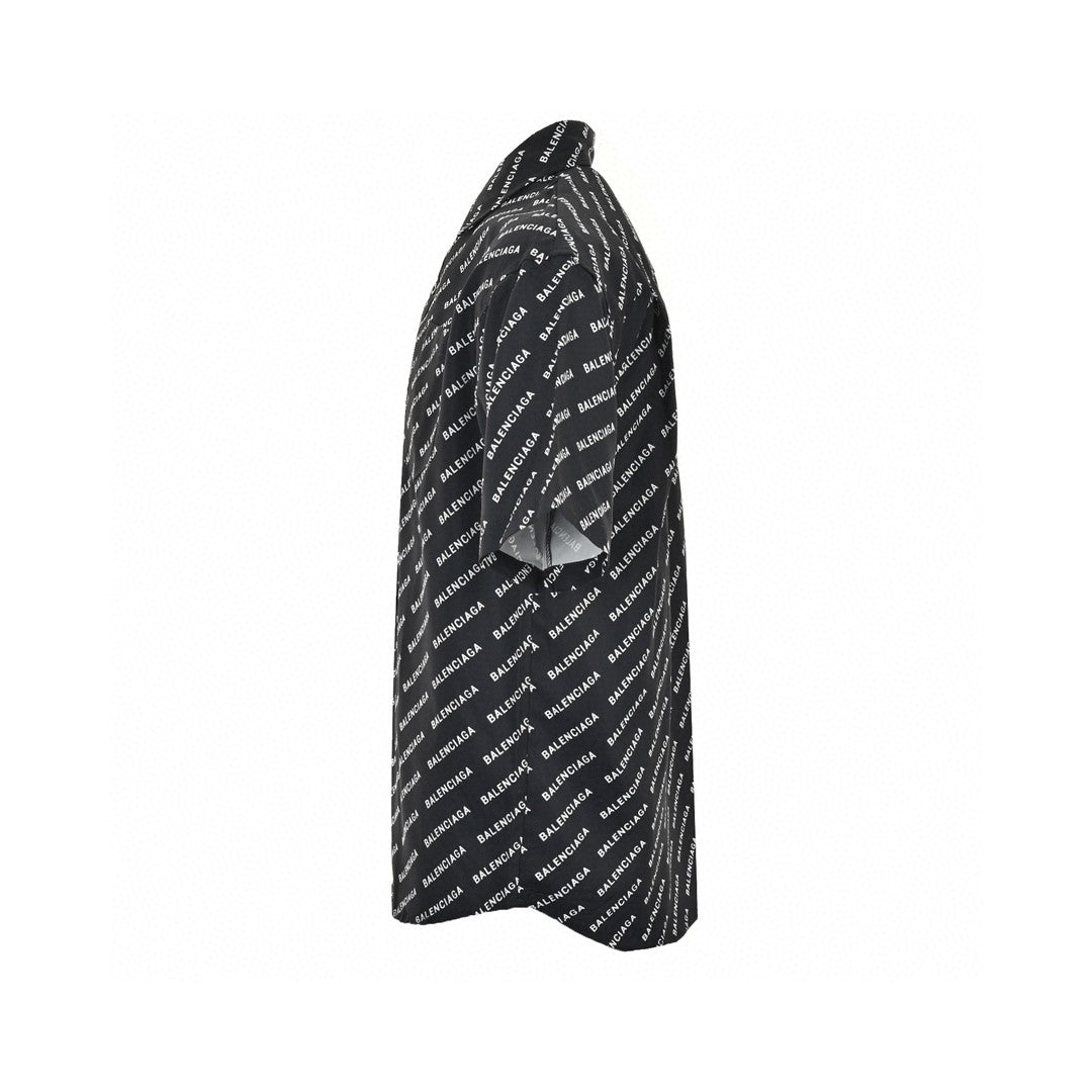 Balenciaga All-over Logo Print Shirt (black) Unisex Streetwear Limited Edition - This black Balenciaga shirt features a striking all-over logo print, offering a bold and modern