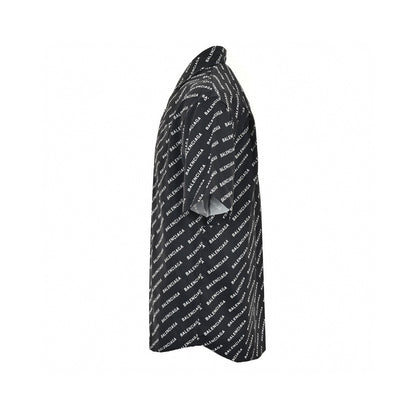 Balenciaga All-over Logo Print Shirt (black) Unisex Streetwear Limited Edition - This black Balenciaga shirt features a striking all-over logo print, offering a bold and modern