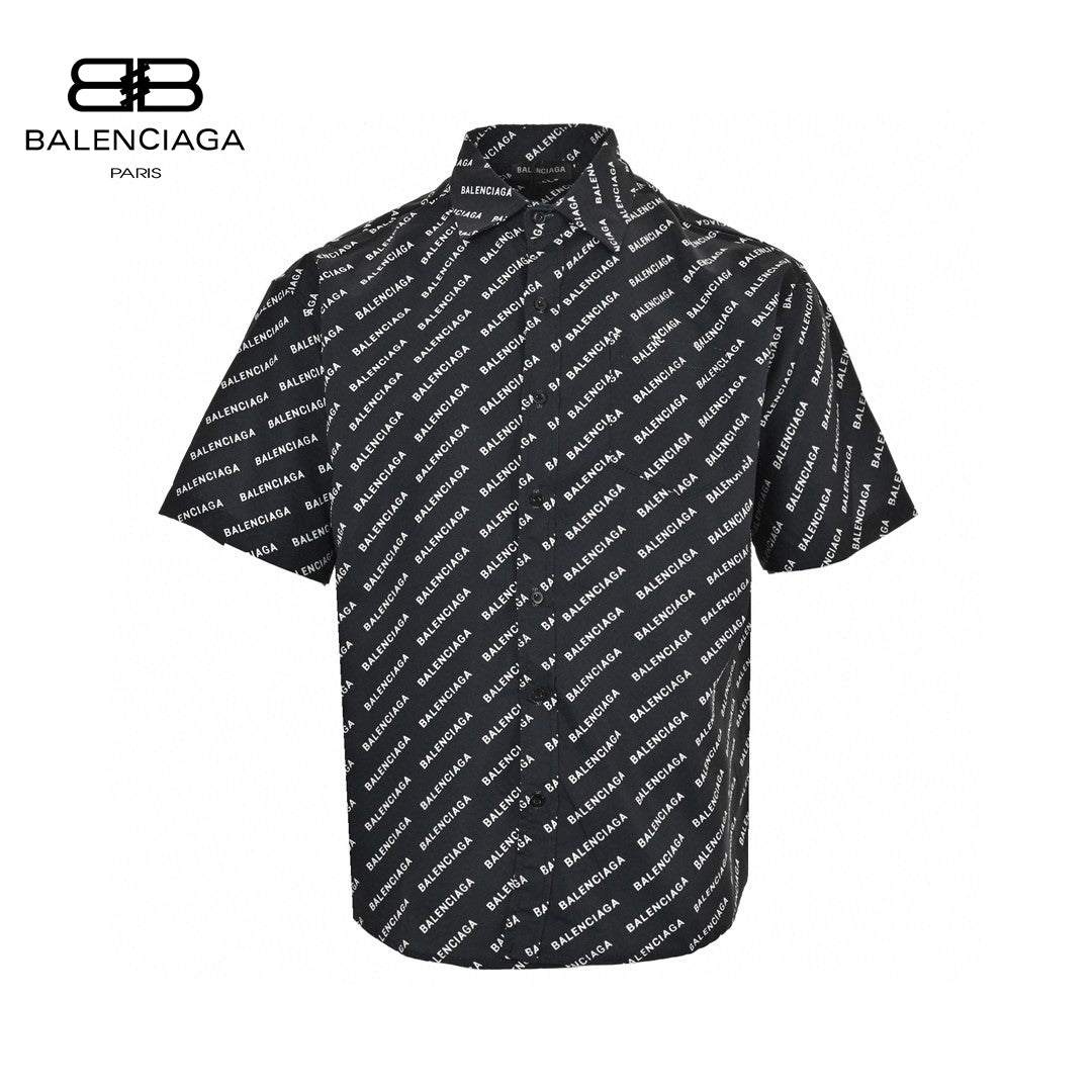 Balenciaga All-over Logo Print Shirt (black) Unisex Streetwear Limited Edition - This black Balenciaga shirt features a striking all-over logo print, offering a bold and modern