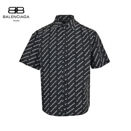 Balenciaga All-over Logo Print Shirt (black) Unisex Streetwear Limited Edition - This black Balenciaga shirt features a striking all-over logo print, offering a bold and modern