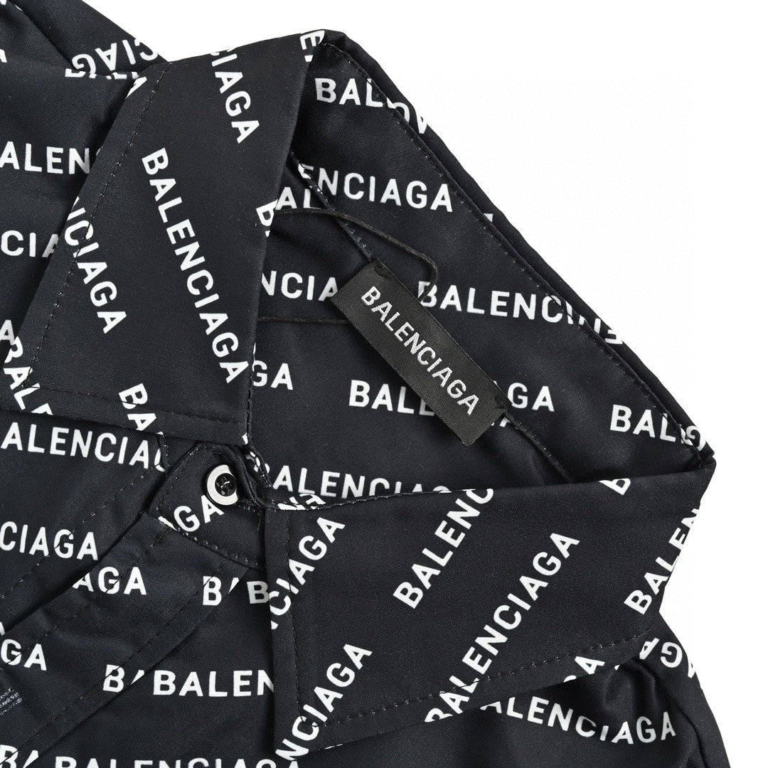 Balenciaga All-over Logo Print Shirt (black) Unisex Streetwear Limited Edition - This black Balenciaga shirt features a striking all-over logo print, offering a bold and modern