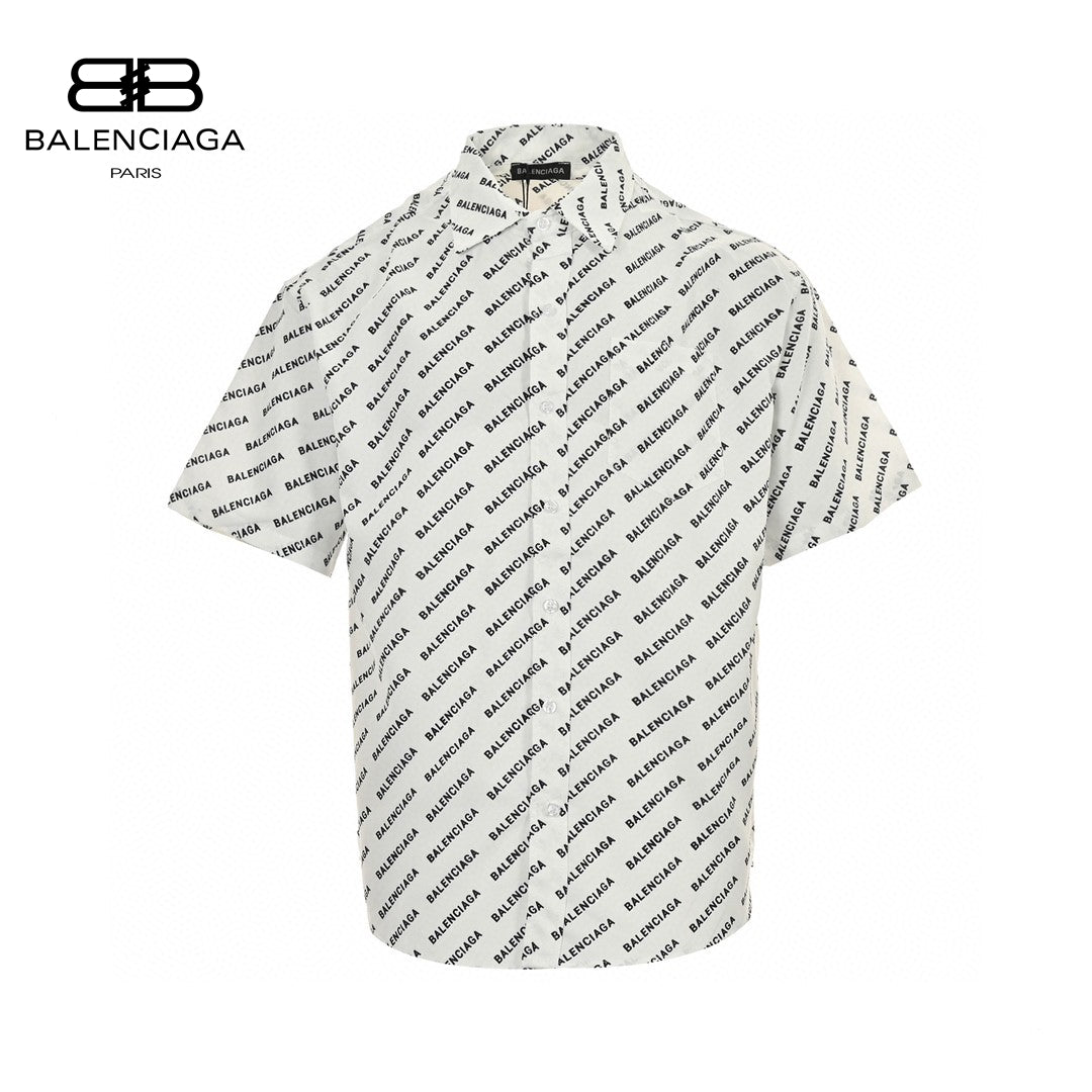 Balenciaga All-over Logo Print Shirt (white) Unisex Streetwear Limited Edition - This white Balenciaga shirt features an all-over logo print, creating a bold and contemporary look.