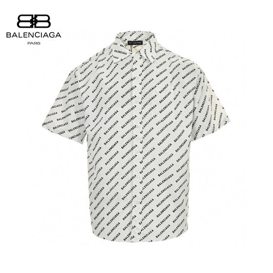 Balenciaga All-over Logo Print Shirt (white) Unisex Streetwear Limited Edition - This white Balenciaga shirt features an all-over logo print, creating a bold and contemporary look.