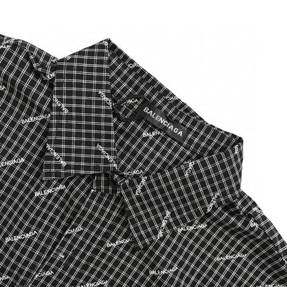 Balenciaga Allover Logo Check Shirt - Black Unisex Streetwear Limited Edition - This Balenciaga shirt features an allover logo design set against a classic black and white