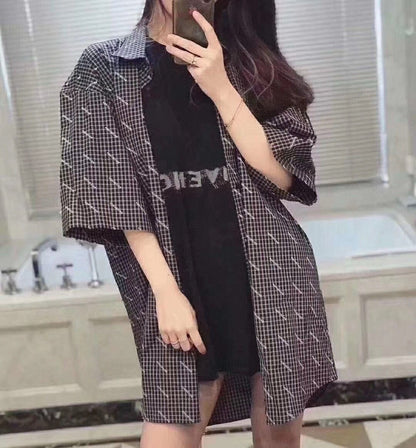 Chemise à carreaux à logo intégral de Balenciaga