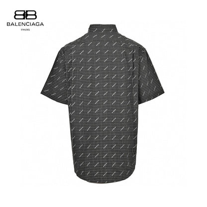 Balenciaga Allover Logo Check Shirt - Black Unisex Streetwear Limited Edition - This Balenciaga shirt features an allover logo design set against a classic black and white