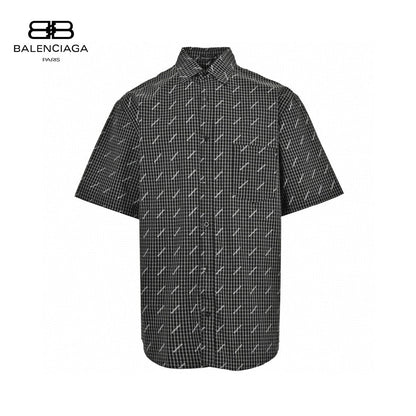 Balenciaga Allover Logo Check Shirt - Black Unisex Streetwear Limited Edition - This Balenciaga shirt features an allover logo design set against a classic black and white