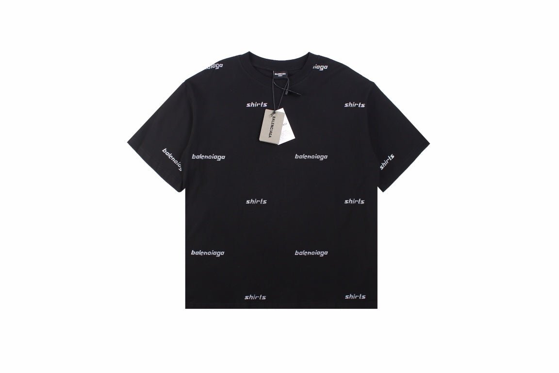 Balenciaga Allover Logo Print T-shirt - Black Unisex Streetwear Limited Edition - This unique Balenciaga t-shirt features an allover print of the brand's name in a repetitive,
