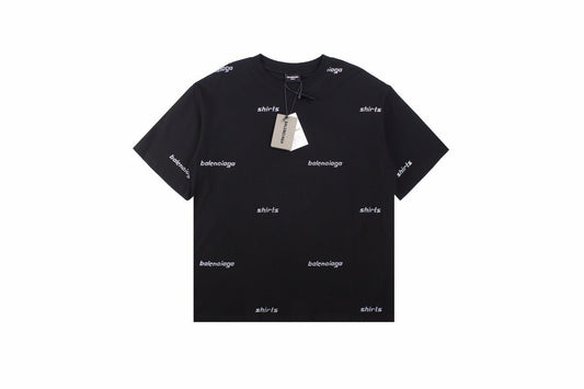 Balenciaga Allover Logo Print T-shirt - Black Unisex Streetwear Limited Edition - This unique Balenciaga t-shirt features an allover print of the brand's name in a repetitive,