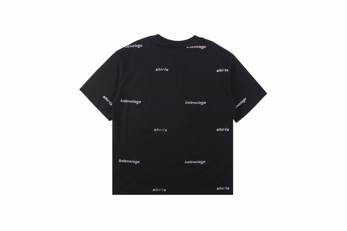 Balenciaga Allover Logo Print T-shirt - Black Unisex Streetwear Limited Edition - This unique Balenciaga t-shirt features an allover print of the brand's name in a repetitive,