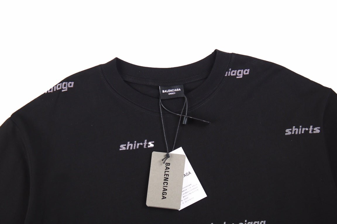 Balenciaga Allover Logo Print T-shirt - Black Unisex Streetwear Limited Edition - This unique Balenciaga t-shirt features an allover print of the brand's name in a repetitive,