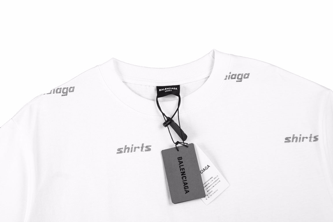 Balenciaga Allover Logo Print T-shirt - - White Unisex Streetwear Limited Edition - This clean white t-shirt from Balenciaga showcases an allover print of the brand's name in
