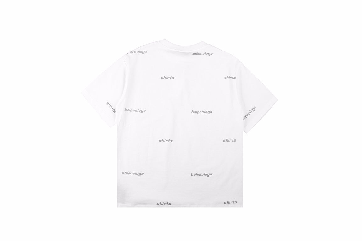 Balenciaga Allover Logo Print T-shirt - - White Unisex Streetwear Limited Edition - This clean white t-shirt from Balenciaga showcases an allover print of the brand's name in