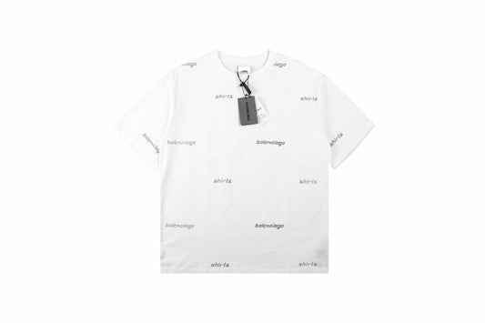 Balenciaga Allover Logo Print T-shirt - - White Unisex Streetwear Limited Edition - This clean white t-shirt from Balenciaga showcases an allover print of the brand's name in