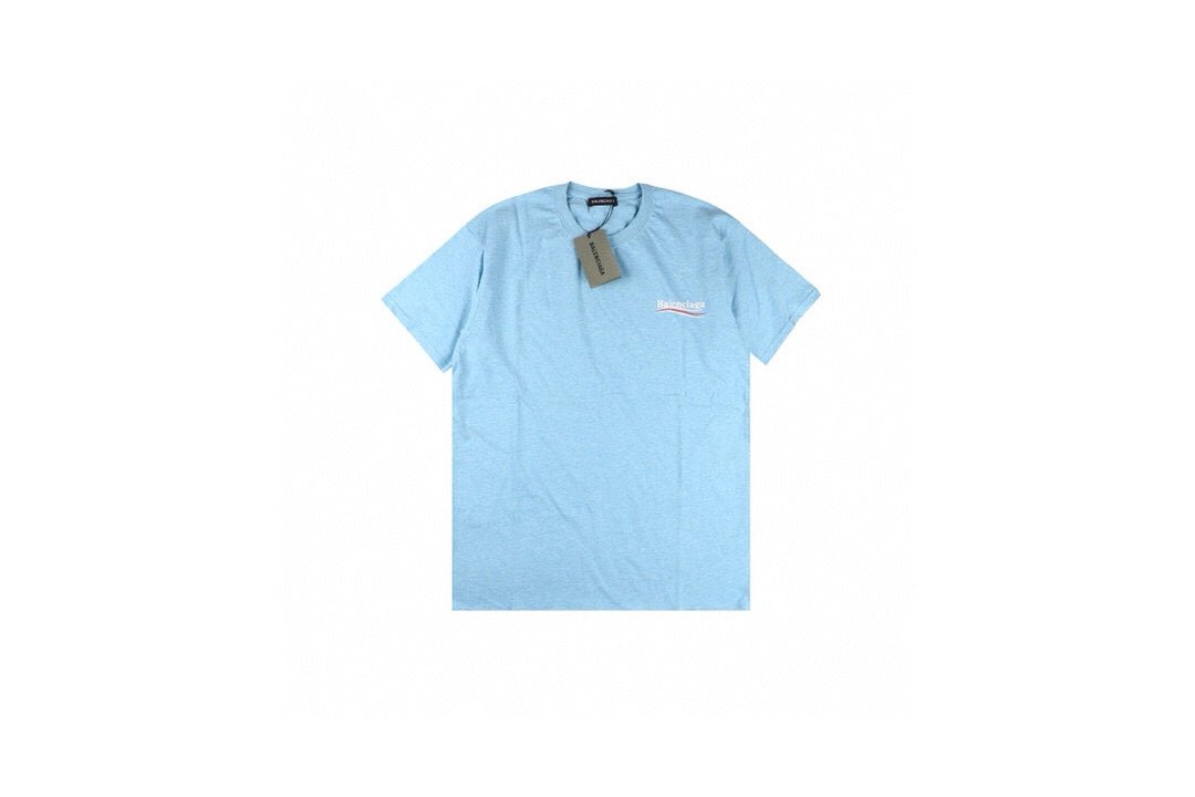 Balenciaga Basic Logo T-shirt - Light - Blue Unisex Streetwear Limited Edition - This light blue Balenciaga t-shirt features the brand's minimalist logo in a subtle navy print