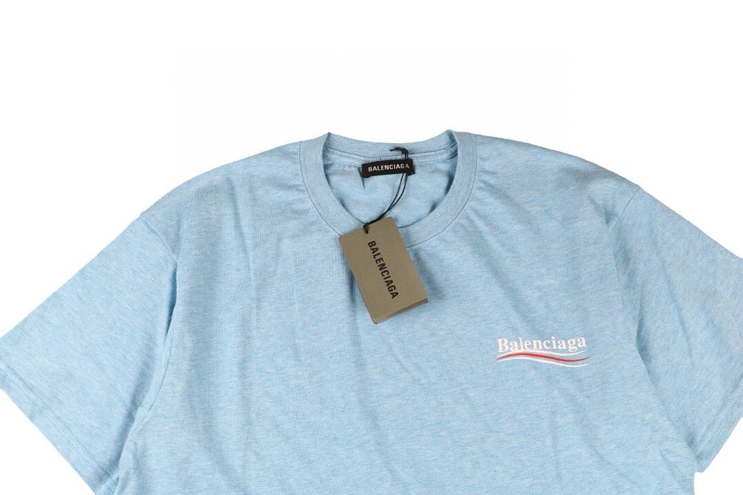 Balenciaga Basic Logo T-shirt - Light - Blue Unisex Streetwear Limited Edition - This light blue Balenciaga t-shirt features the brand's minimalist logo in a subtle navy print