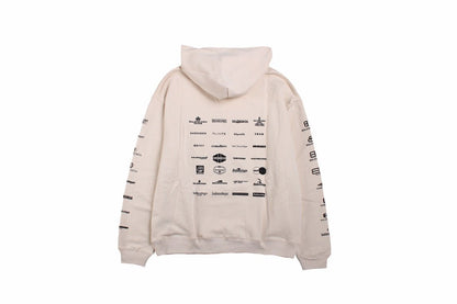 Balenciaga Multilogo Hoodie - Beige Unisex Streetwear Limited Edition - This Balenciaga hoodie showcases an array of the brand's logos in a distinctive pattern on