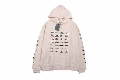 Balenciaga Multilogo Hoodie - Beige Unisex Streetwear Limited Edition - This Balenciaga hoodie showcases an array of the brand's logos in a distinctive pattern on