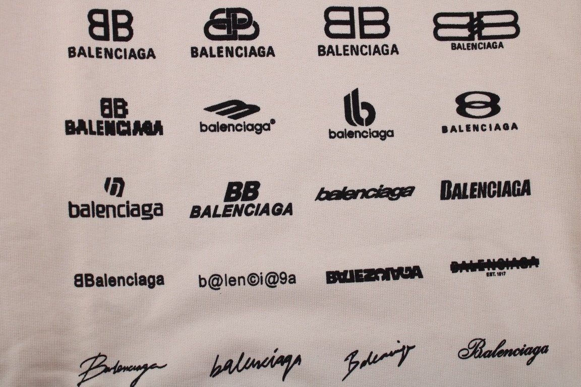 Balenciaga Multilogo Hoodie - Beige Unisex Streetwear Limited Edition - This Balenciaga hoodie showcases an array of the brand's logos in a distinctive pattern on