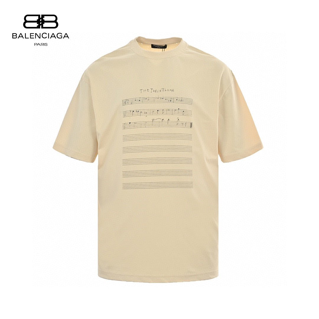 Balenciaga T-shirt With Musical Notes - Beige Unisex Streetwear Limited Edition - <span>Unique and artistic. Features musical notes graphic. Made from premium fabric. Perfect for casual wear.