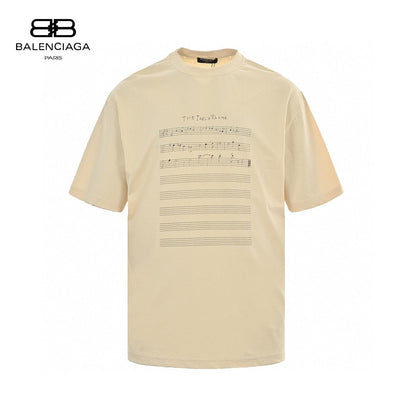 Balenciaga T-shirt With Musical Notes - Beige Unisex Streetwear Limited Edition - <span>Unique and artistic. Features musical notes graphic. Made from premium fabric. Perfect for casual wear.