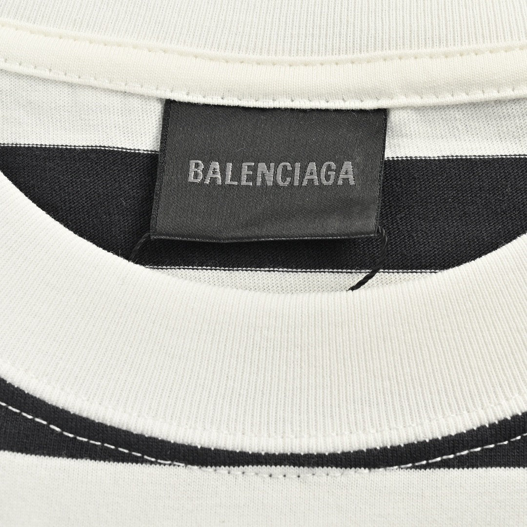 Balenciaga And White Striped T-shirt - Black Unisex Streetwear Limited Edition - <span>This Balenciaga t-shirt features a stylish black and white striped pattern. Made from high-quality cotton,