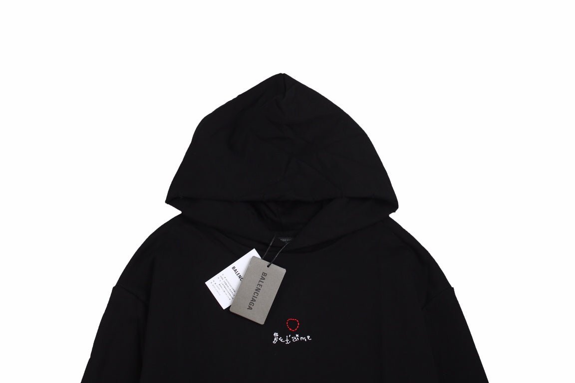 Balenciaga Be Yourself Hoodie - Black Unisex Streetwear Limited Edition - This Balenciaga hoodie features a minimalistic 'Be Yourself' embroidery on the chest. Made from high-quality