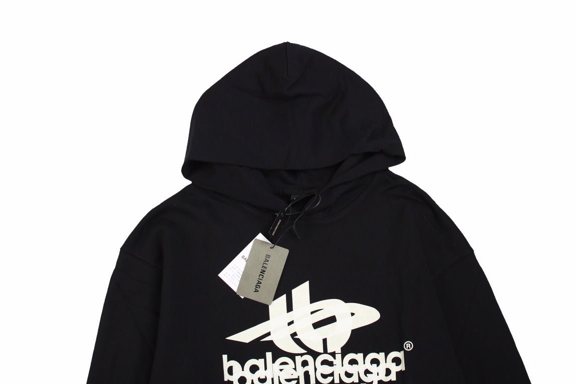 BALENCIAGA Graphic Logo Hoodie - Black Unisex Streetwear Limited Edition