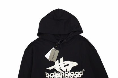 BALENCIAGA Graphic Logo Hoodie - Black Unisex Streetwear Limited Edition