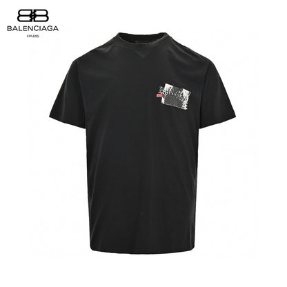 Balenciaga Graphic T-shirt - Black Unisex Streetwear Limited Edition - This Balenciaga t-shirt features a unique design with a small graphic patch on the chest.