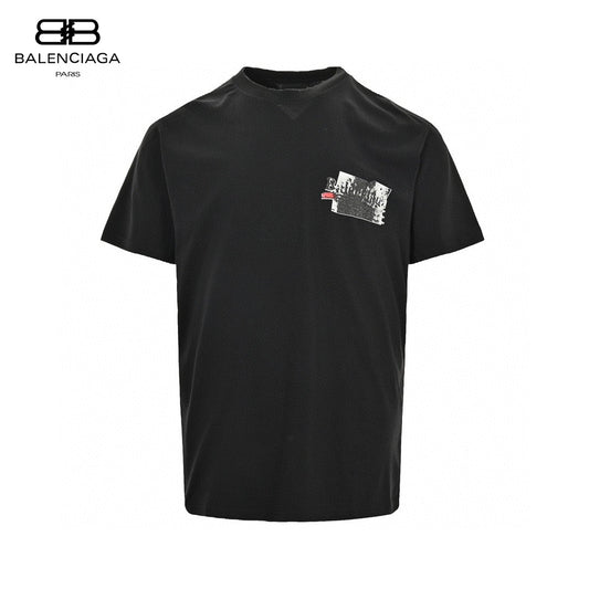 Balenciaga Graphic T-shirt - Black Unisex Streetwear Limited Edition - This Balenciaga t-shirt features a unique design with a small graphic patch on the chest.