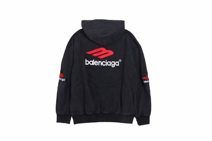 Balenciaga Hoodie - Black Unisex Streetwear Limited Edition - This Balenciaga hoodie features a striking red and white logo on the front. Made from