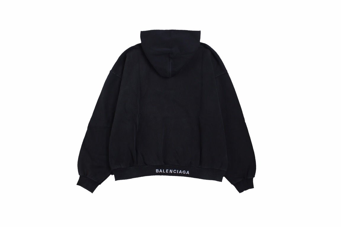 Balenciaga Hoodie With 'i Love' Graphic - Black Unisex Streetwear Limited Edition - This Balenciaga hoodie features a bold 'I Love' graphic in striking grey and red on