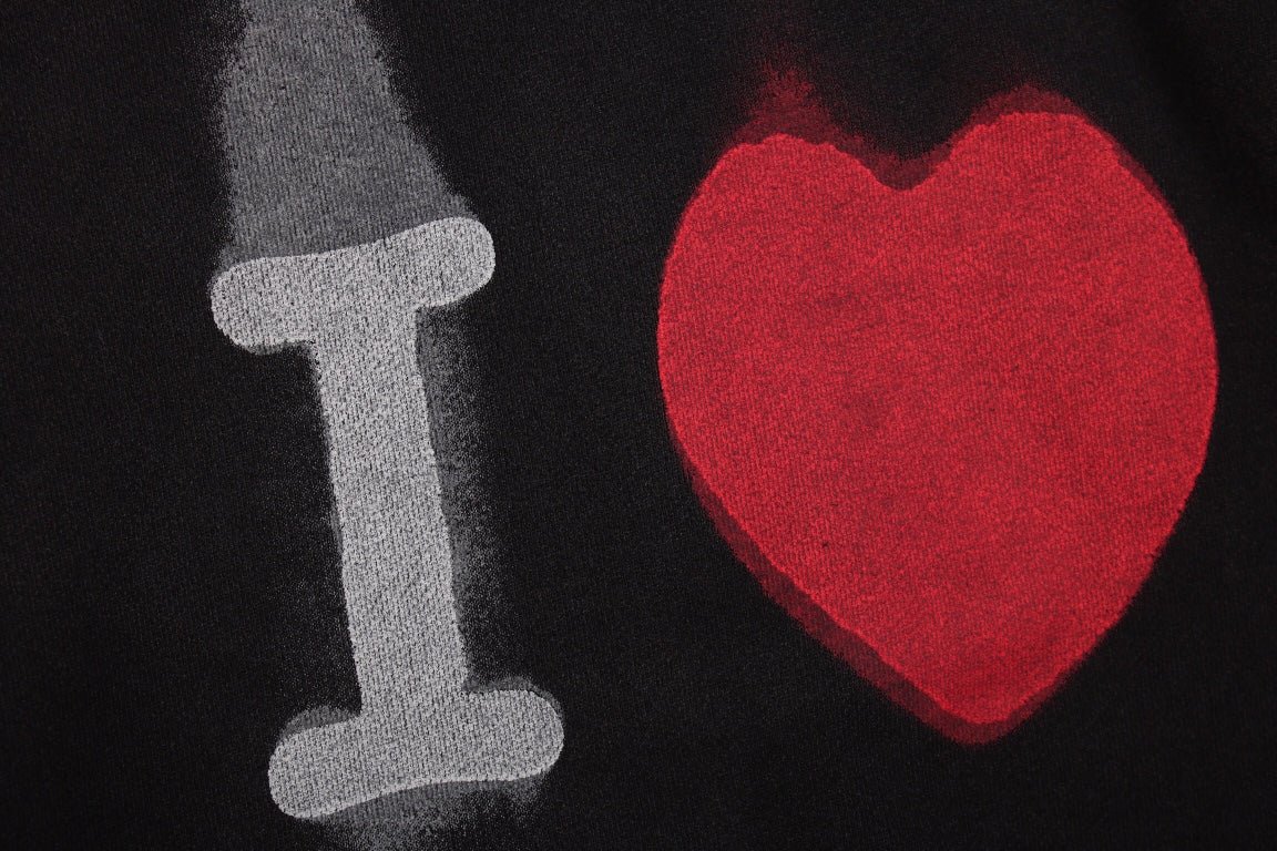 Balenciaga Hoodie With 'i Love' Graphic - Black Unisex Streetwear Limited Edition - This Balenciaga hoodie features a bold 'I Love' graphic in striking grey and red on