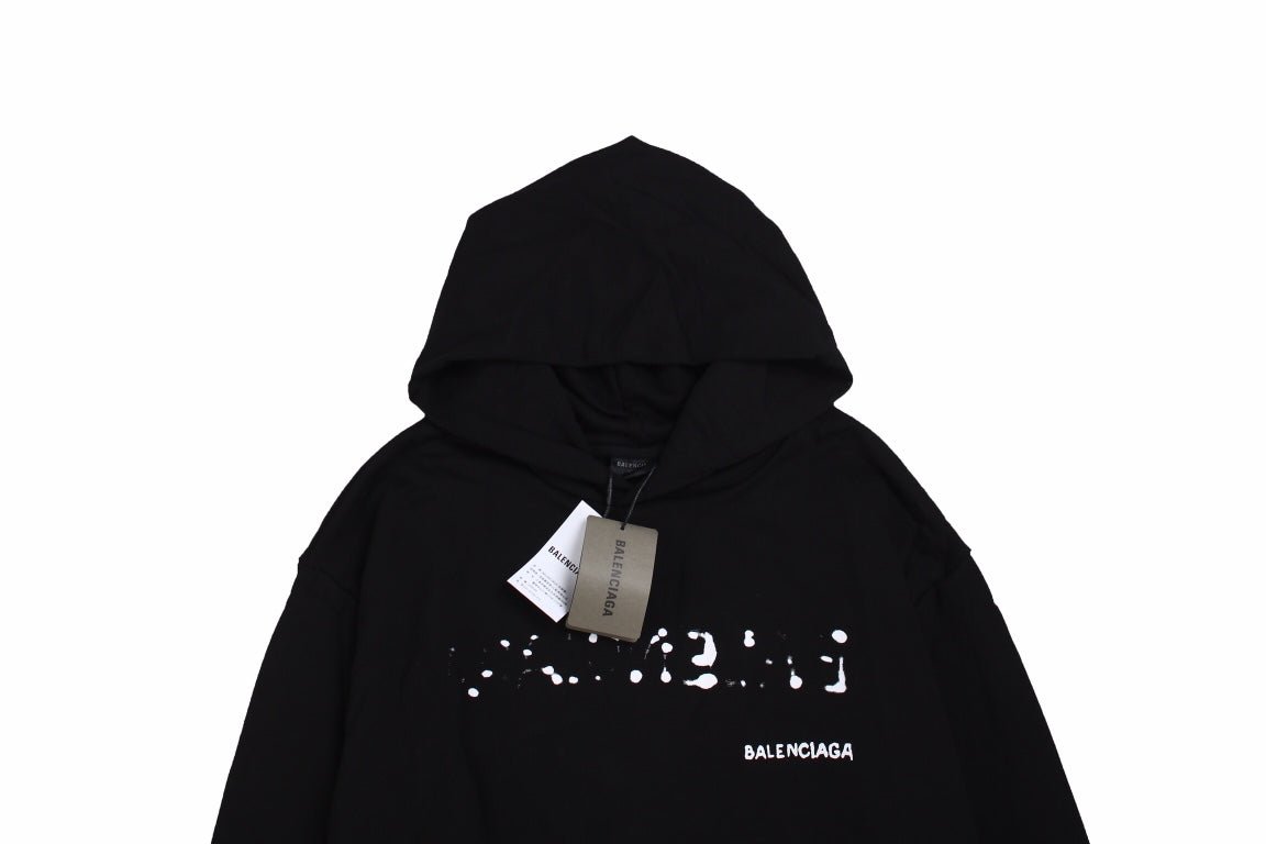 Balenciaga Logo Hoodie - Black Unisex Streetwear Limited Edition - This Balenciaga hoodie boasts a sleek black design with a modern, distressed logo on the