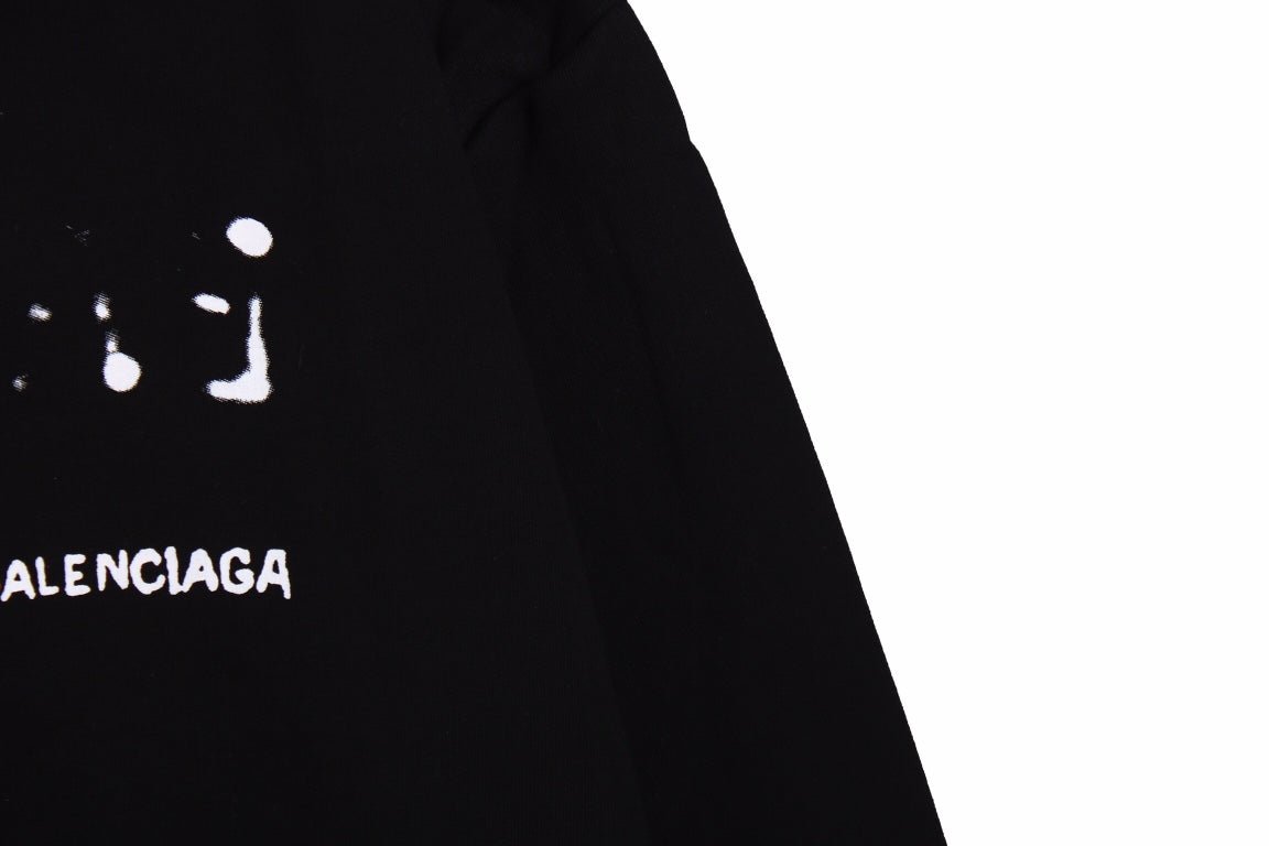 Balenciaga Logo Hoodie - Black Unisex Streetwear Limited Edition - This Balenciaga hoodie boasts a sleek black design with a modern, distressed logo on the