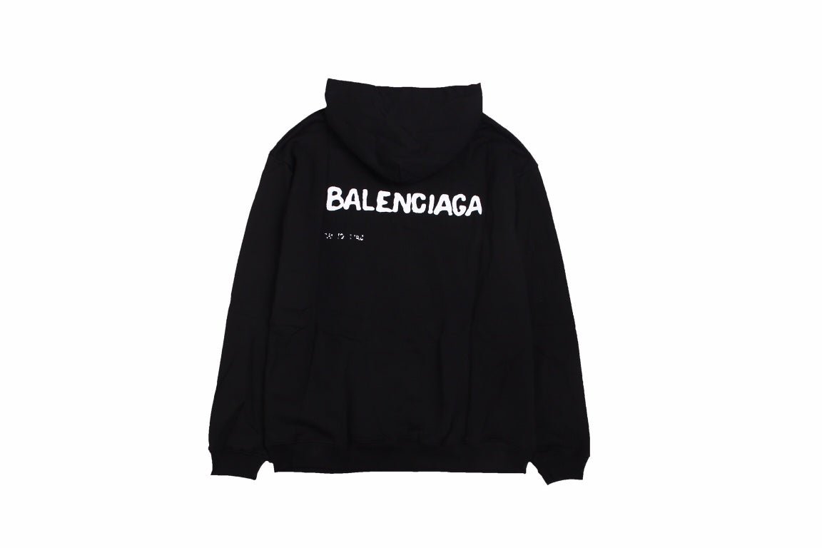 Balenciaga Logo Hoodie - Black Unisex Streetwear Limited Edition - This Balenciaga hoodie boasts a sleek black design with a modern, distressed logo on the