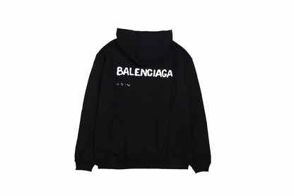 Balenciaga Logo Hoodie - Black Unisex Streetwear Limited Edition - This Balenciaga hoodie boasts a sleek black design with a modern, distressed logo on the