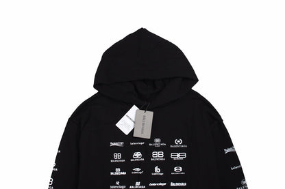 Balenciaga Multilogo Hoodie - Black Unisex Streetwear Limited Edition