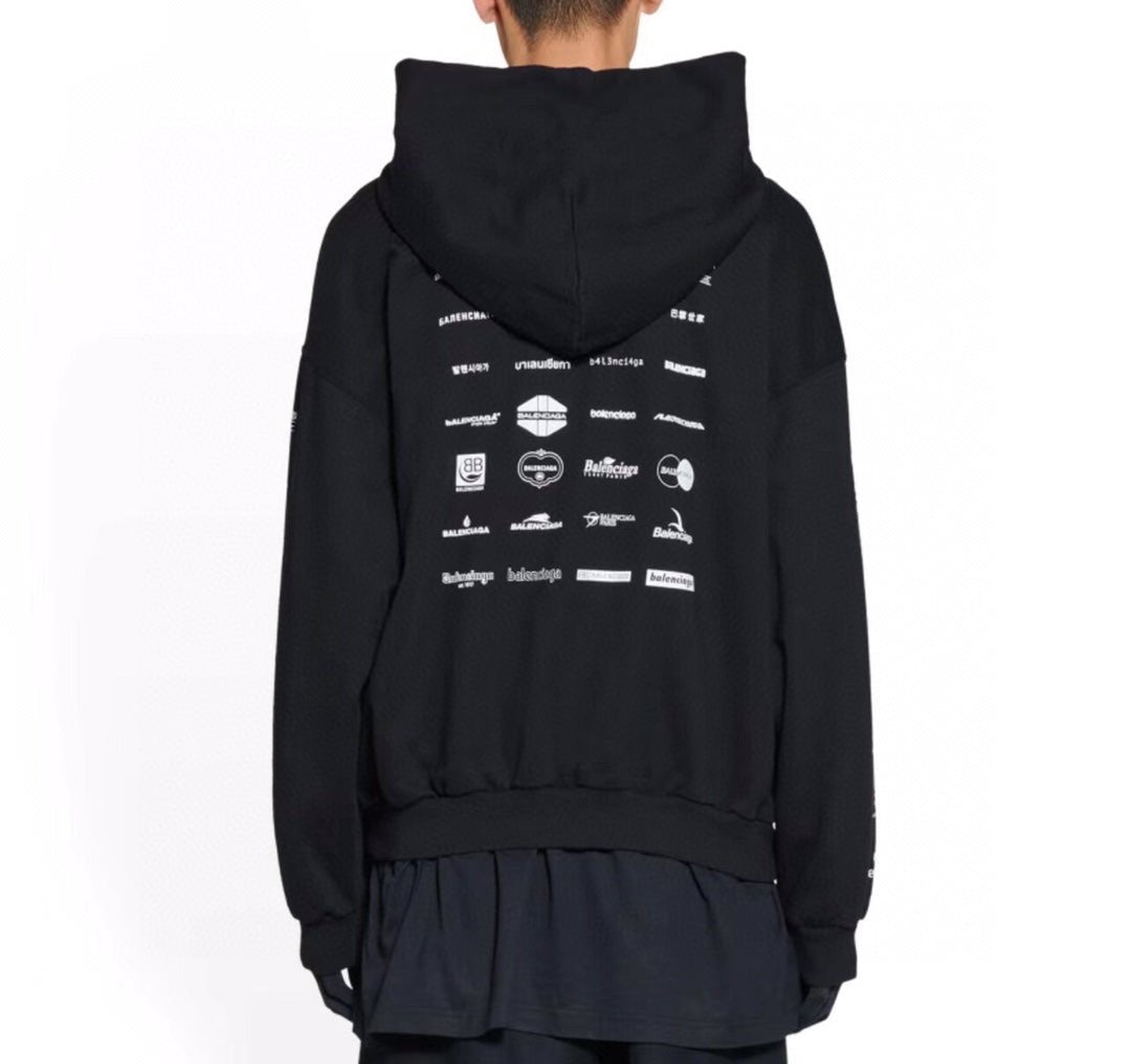 Sudadera Balenciaga negra con múltiples logotipos 