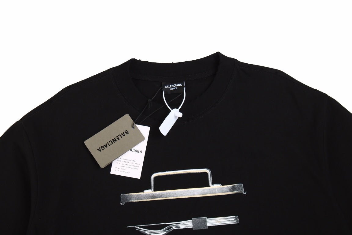 BALENCIAGA Metallic Design T-shirt - Black Unisex Streetwear Limited Edition - The BALENCIAGA METALLIC DESIGN T-SHIRT BLACK - REPLICA merges luxury streetwear with a futuristic edge